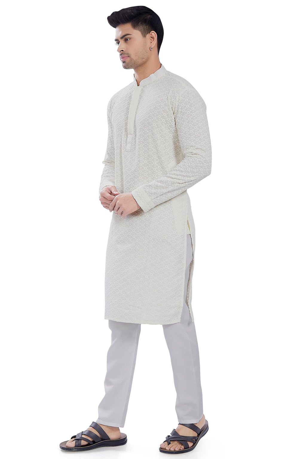 Divisive MenS Sequince Embroidered Cotton Blend Only Slim Fit Kurta (Dkrt674_Xl_Cream)