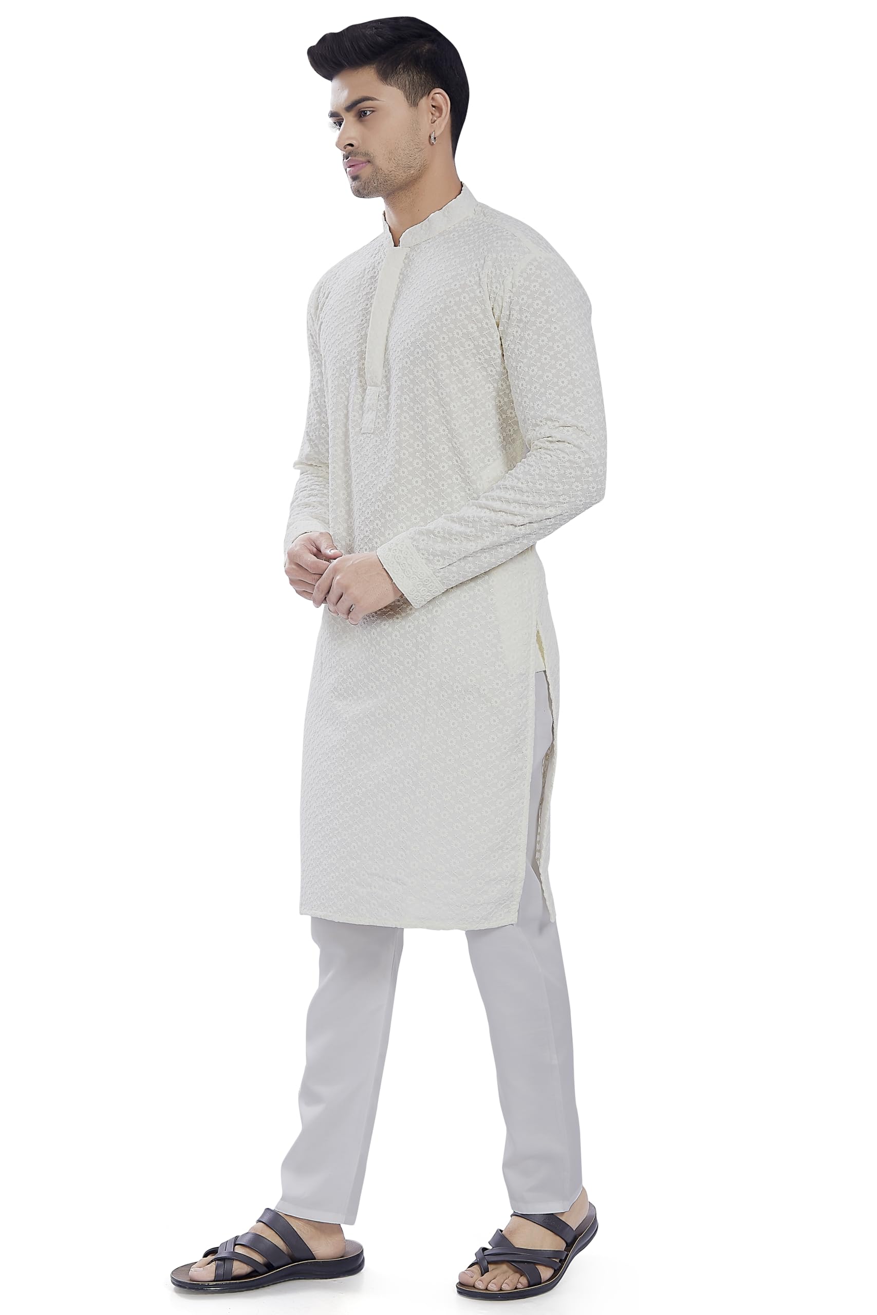 Divisive MenS Sequince Embroidered Cotton Blend Only Slim Fit Kurta (Dkrt674_Xl_Cream)