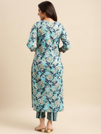 ANNI DESIGNER Womens Cotton Blend Straight Printed Kurta with Pant (Saanvi Navy Blue-NW_M_Navy Blue_Medium)