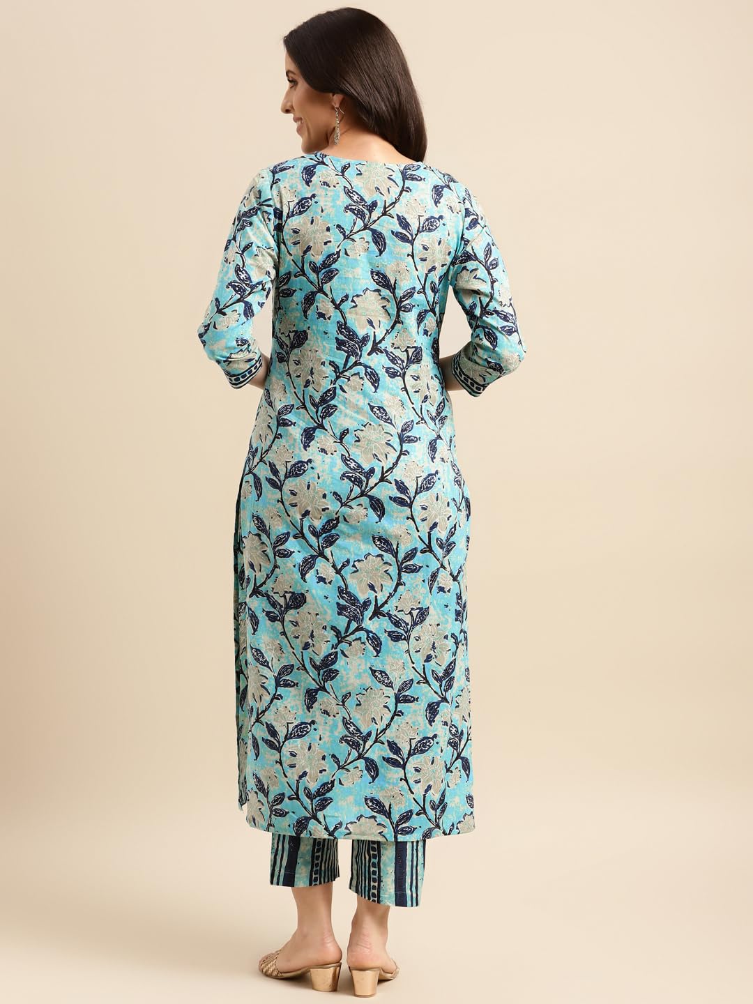 ANNI DESIGNER Womens Cotton Blend Straight Printed Kurta with Pant (Saanvi Navy Blue-NW_M_Navy Blue_Medium)