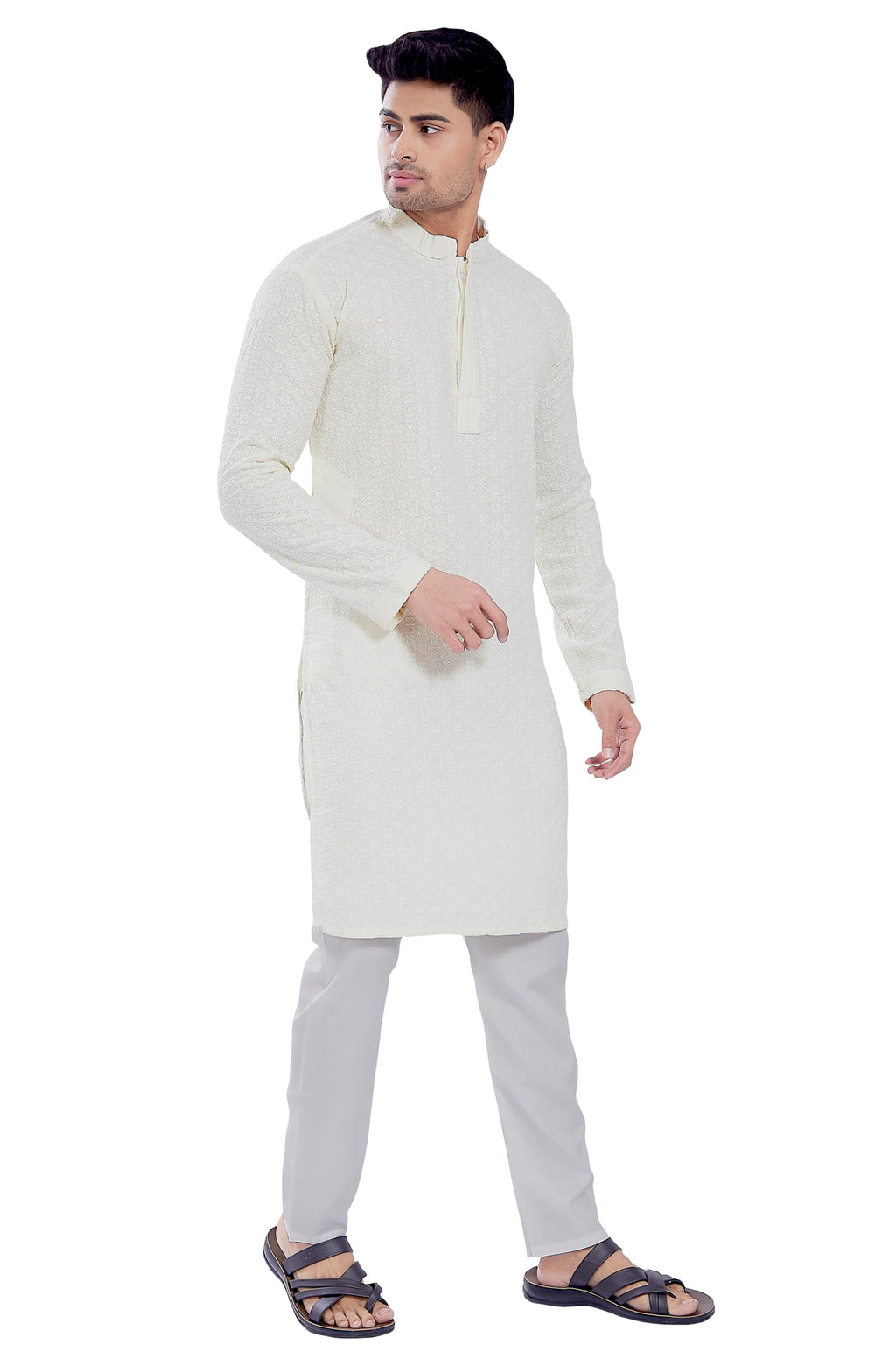 Divisive MenS Sequince Embroidered Cotton Blend Only Slim Fit Kurta (Dkrt515_S_Off White)