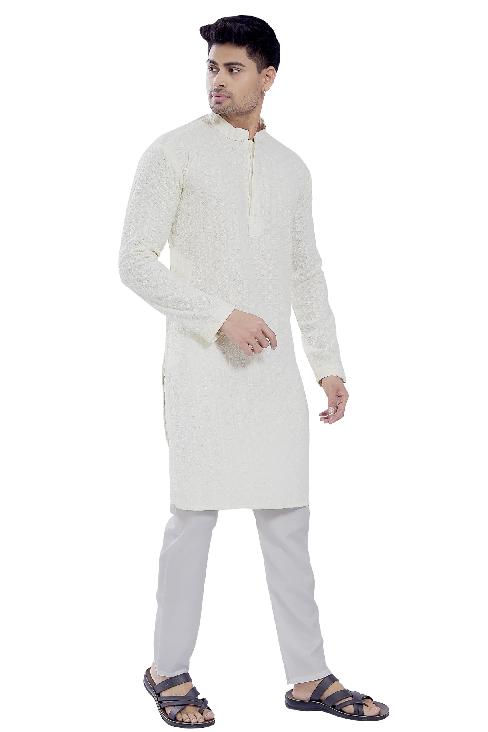 Divisive MenS Sequince Embroidered Cotton Blend Only Slim Fit Kurta (Dkrt515_S_Off White)