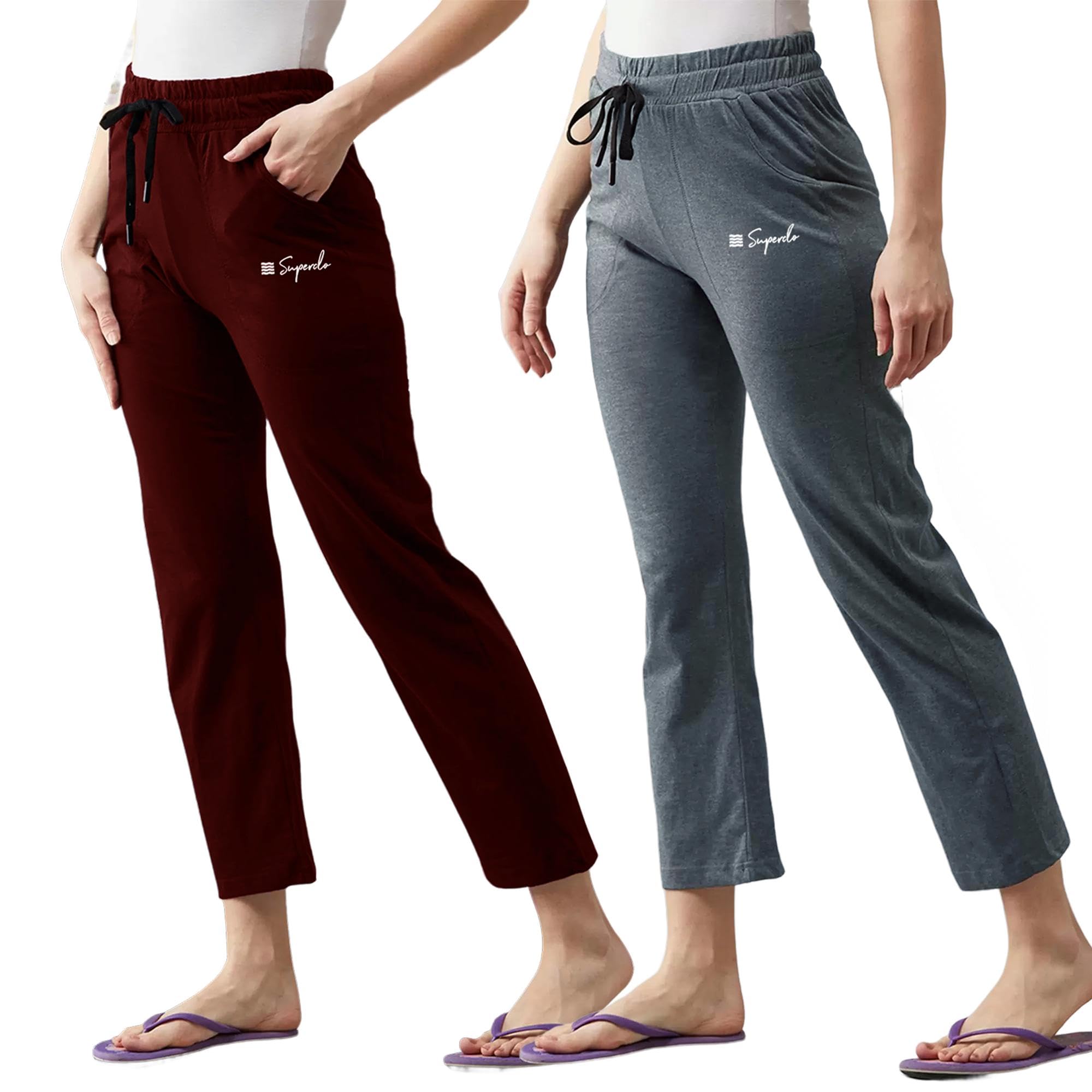 Pinkmint Cotton Style Pyjamas For Women Combo L Stylish Side 2 Pockets L Gym Wear L Comfortable Track Pant (Pack Of 2) Maroon-Gr