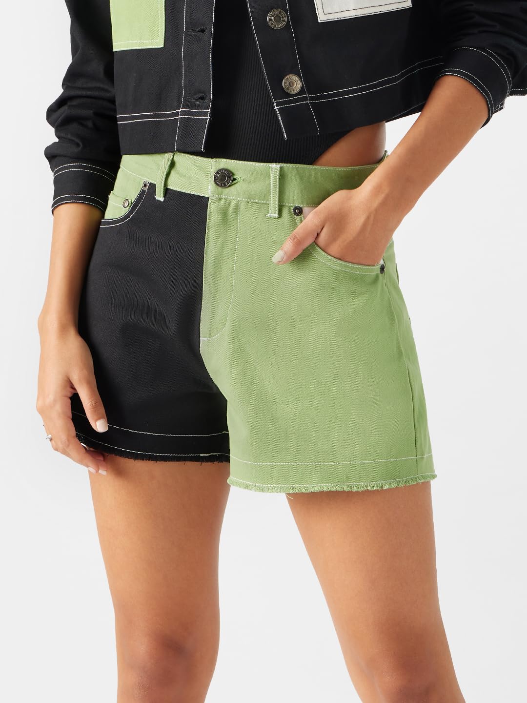 The Souled Store TSS Originals: Phantom Women and Girls Green and Black Shorts WomenS Shorts Ladies Casual High Waisted Summer