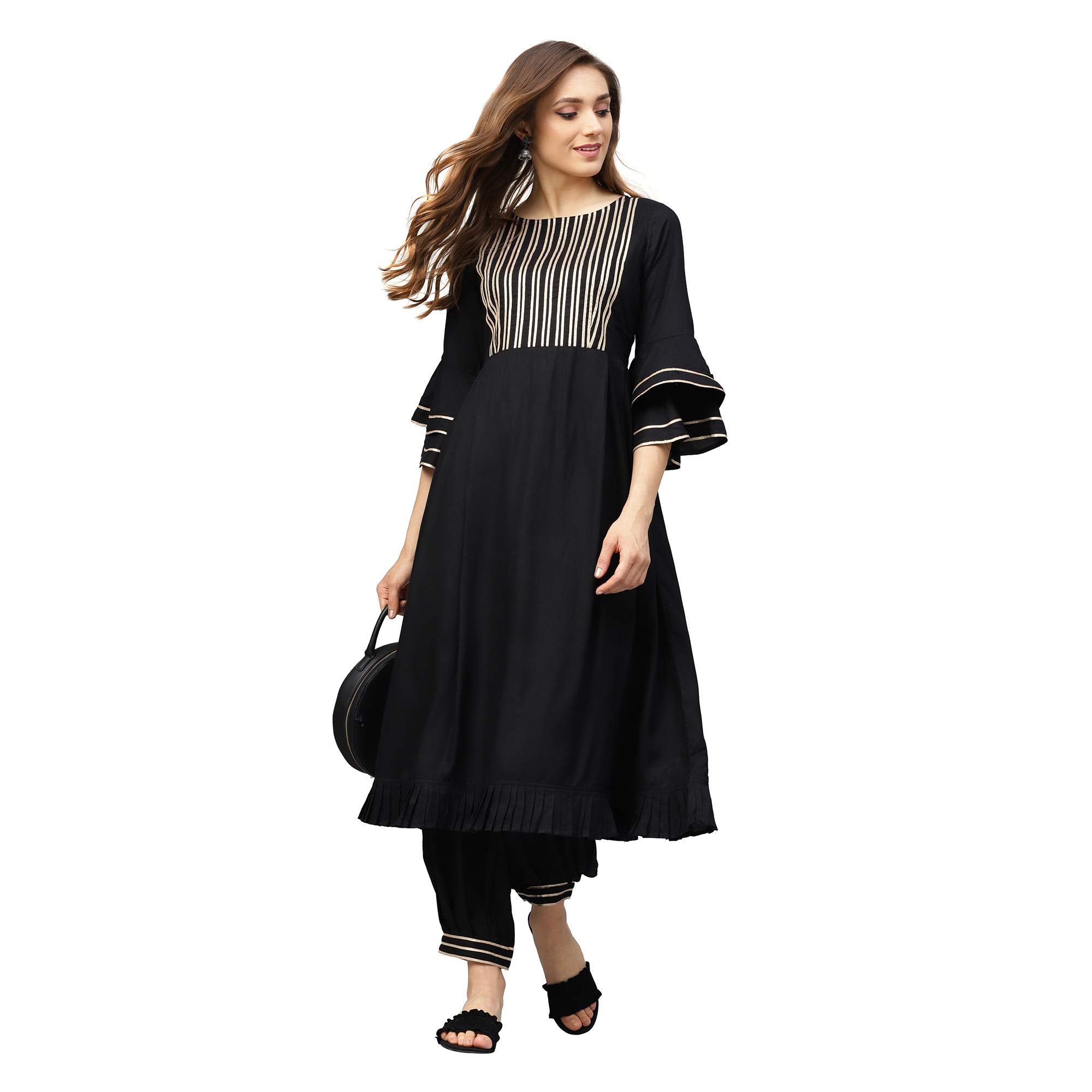 Idalia Black Pure Cotton 3/4 Sleeve Gota Work Printed Kurta Set For Women