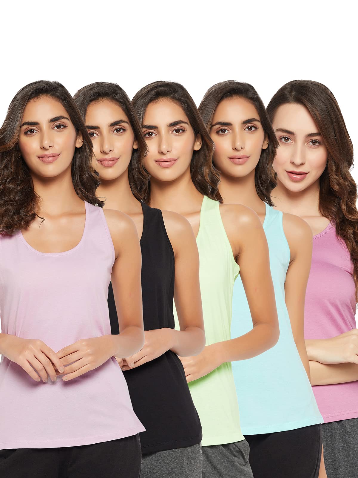 Clovia Womens Cotton Pack of 5 Assorted Colour Camisole (CMC001P33_Multi_O) (Print and Color May Vary)