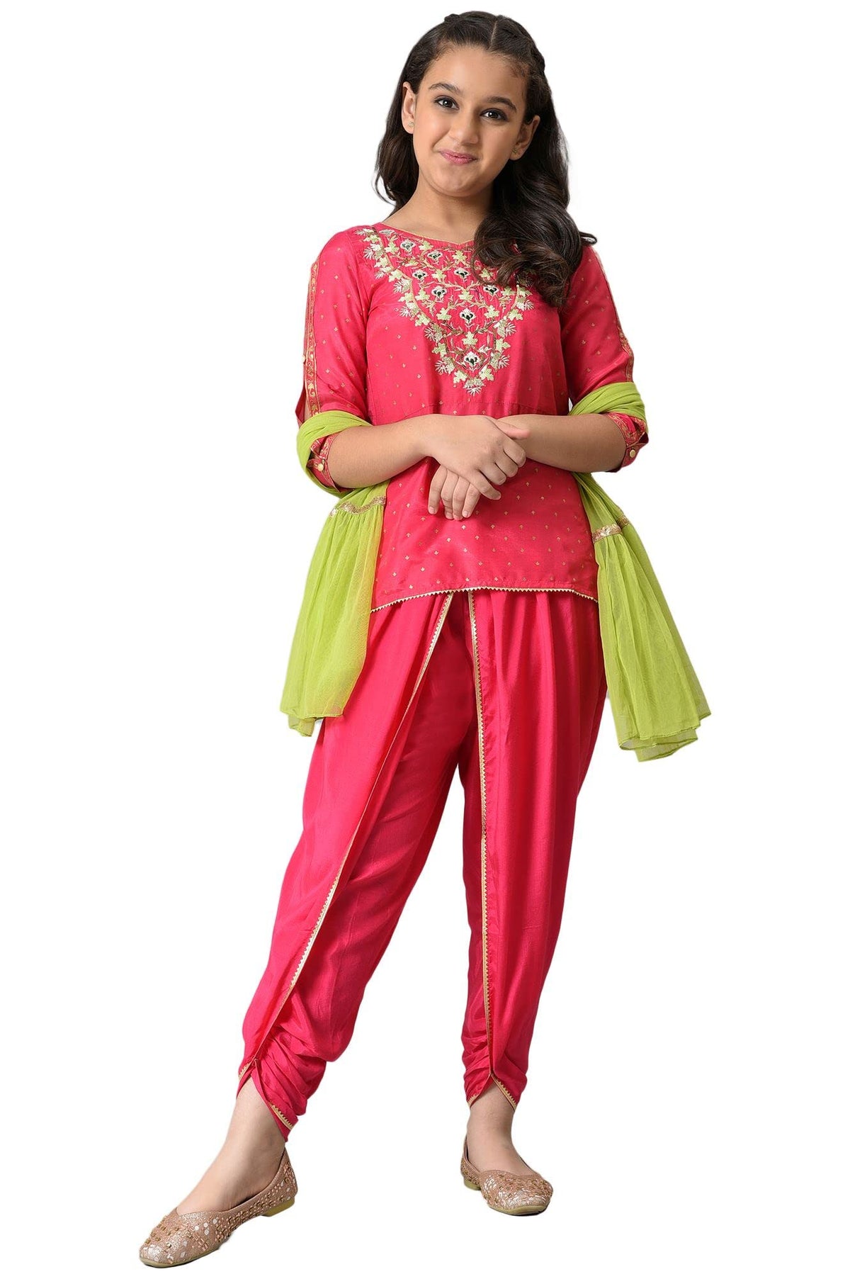 Aurelia GirlS Viscose Kurta & Dhoti & Dupatta (22Aug10284C-506192_Pink