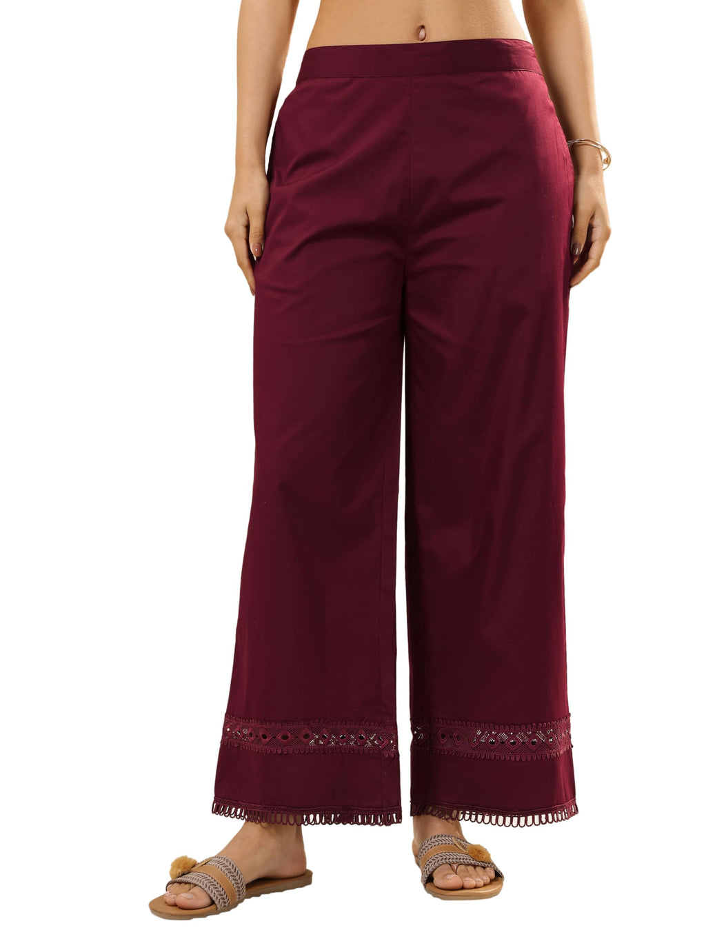 Libas WomenS Straight Fit Palazzos (Pl1672_Maroon_Xxl)