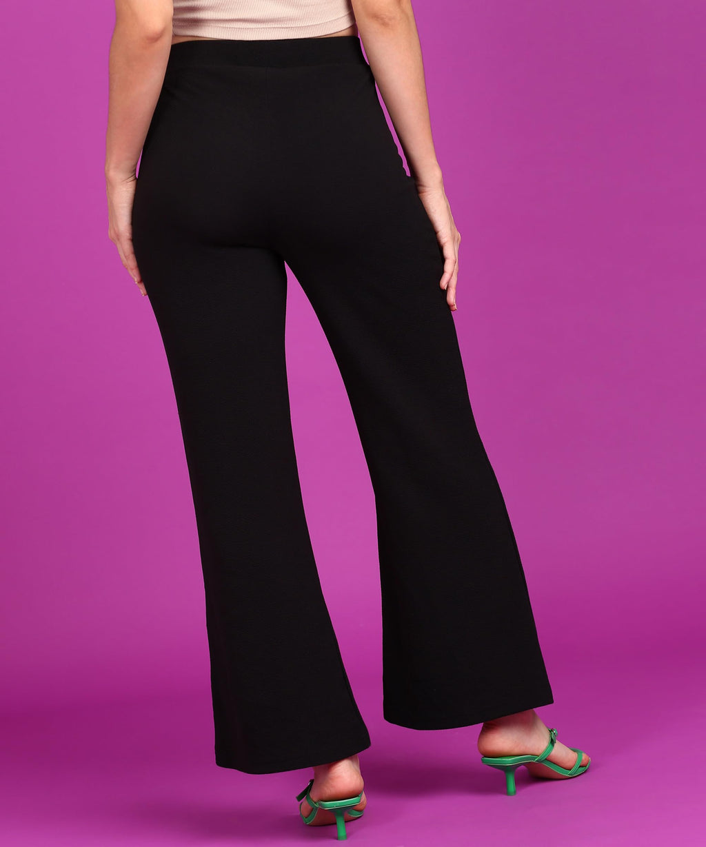 POPWINGS Casual High-Waist Flared Trouser for Women | High-Rise Trouser Pant for Women | Flared Trousers for Women Formal Office