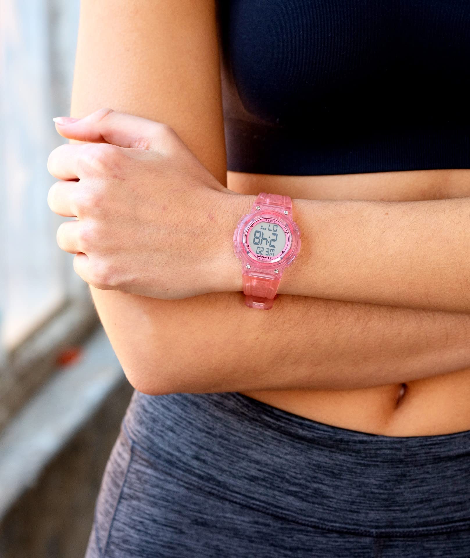 Armitron Sport Women's 45/7086TPK Digital Chronograph Translucent Pink Resin Strap Watch