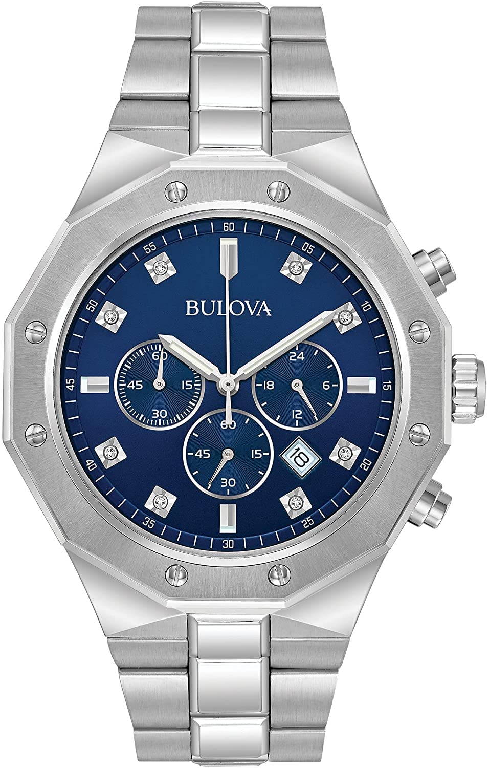 Bulova Men's Classic Diamond 6-Hand Chronograph Quartz Watch, Calendar Date, Luminous Markers, 100M Water Resistant, 44mm Style: