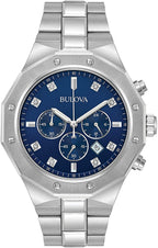 Bulova Men's Classic Diamond 6-Hand Chronograph Quartz Watch, Calendar Date, Luminous Markers, 100M Water Resistant, 44mm Style: