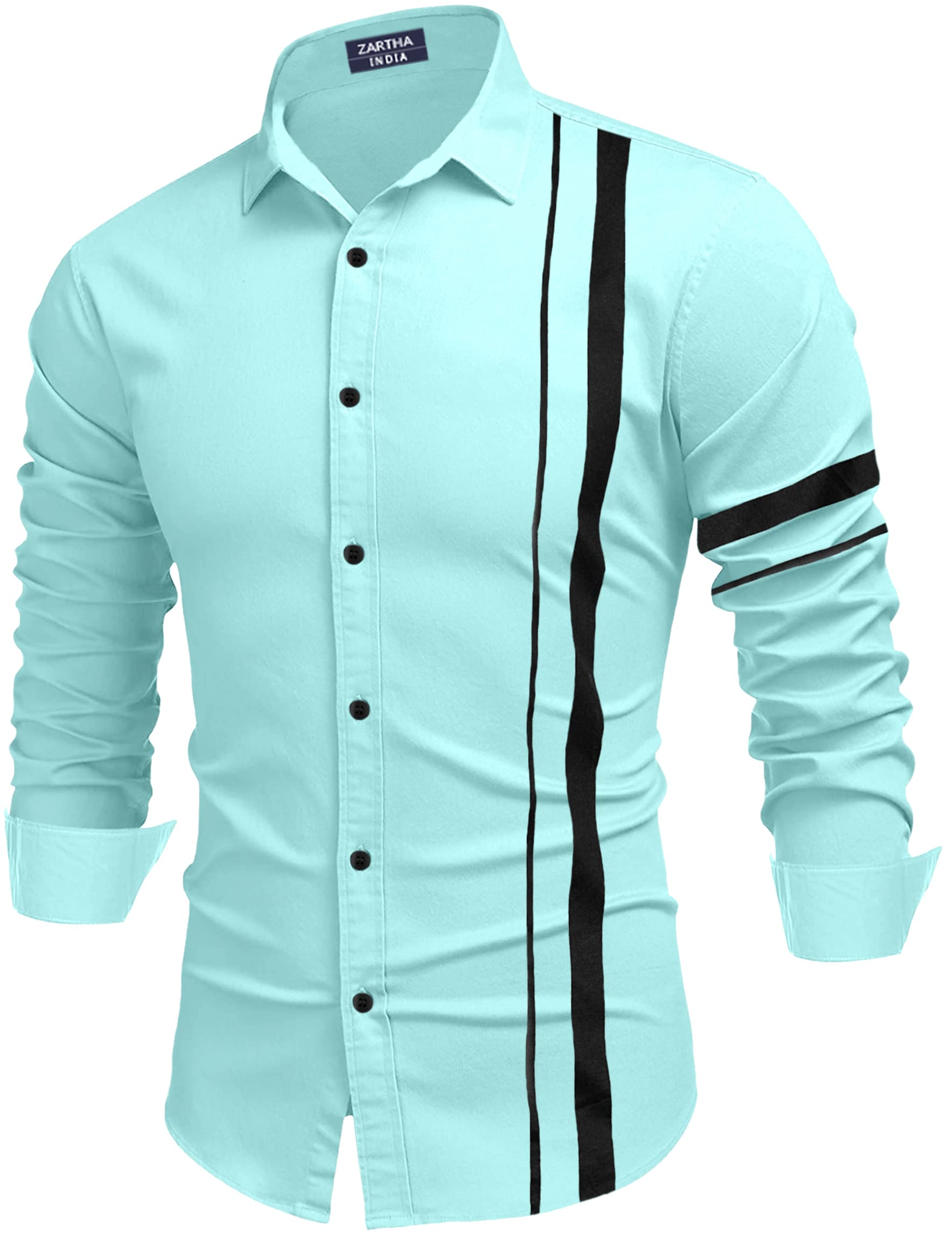 Zartha MenS Regular Fit Striped Pattern Cotton Blend Shirt With Spread Collar Long Sleeve And Standard Length | Shirt For Man A