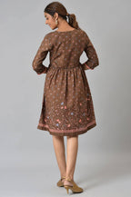 Aurelia WomenS Polyester Fit And Flare Knee-Length Casual Dress (22Ona13070-505324_Brown