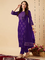 ANNI DESIGNER Womens Rayon Viscose Printed Straight Kurta with Pant & Dupatta (Nov Begani-VKS01_XL_Begani_X-Large)