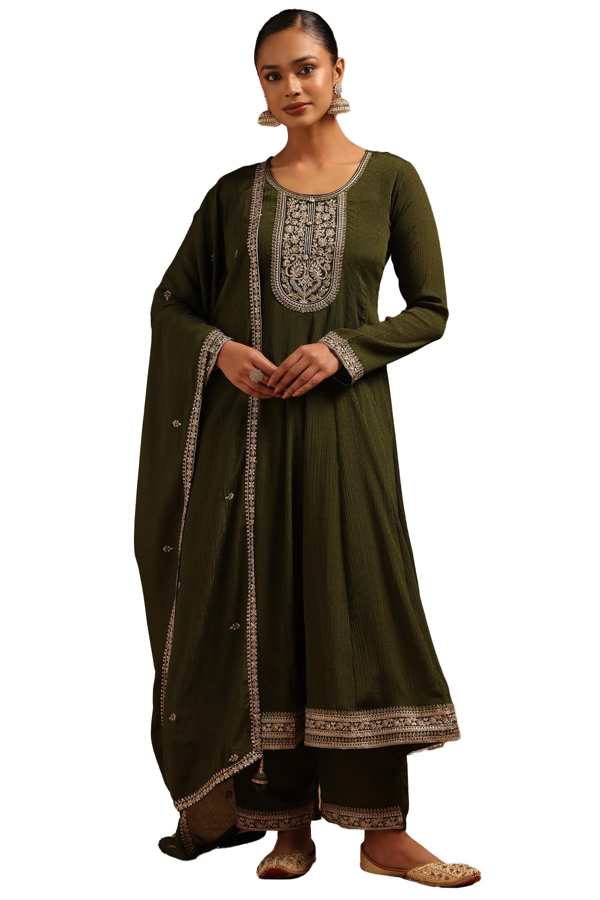 Soch Women Chinon Zari Embroidered Yoke Design Anarkali Suit Set