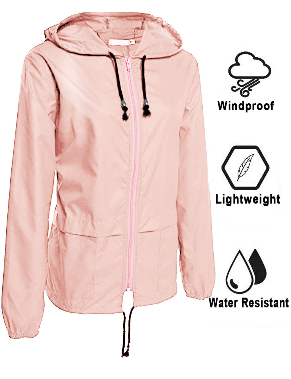 Avoogue Raincoat Women Lightweight Waterproof Rain Jackets Bike Jackets Packable Outdoor Hooded Windbreaker (Pink L)