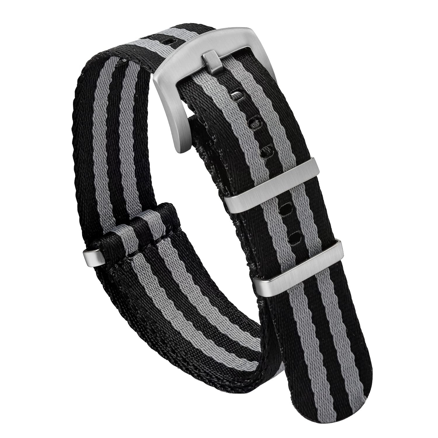watchdives Nylon Watch Band 20mm 22mm Multicolor Replacement Watch Straps for Men Women (A17 Black Gray, 22mm)