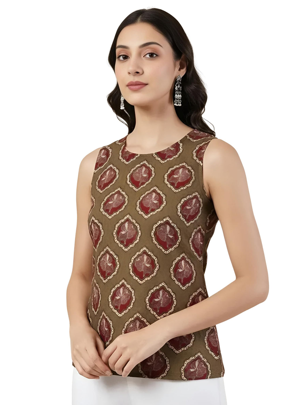 Pinkmint Womens Printed Sleeveless Top for Women & Girls | Pure Cambric Cotton Fabric | Regular Fit | Soft, Breathable| Ideal fo