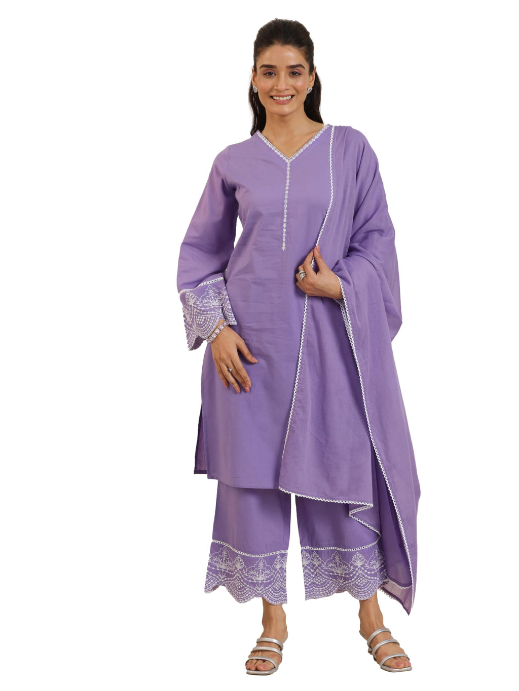 Libas Womens Solid Cotton Straight Kurta With Palazzos And Dupatta