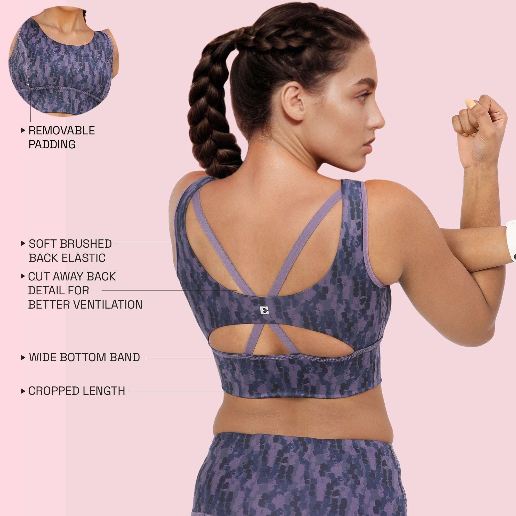 Enamor Womens Polyester Wire Free Casual Padded Sports Bra (A204_Step Brush Print
