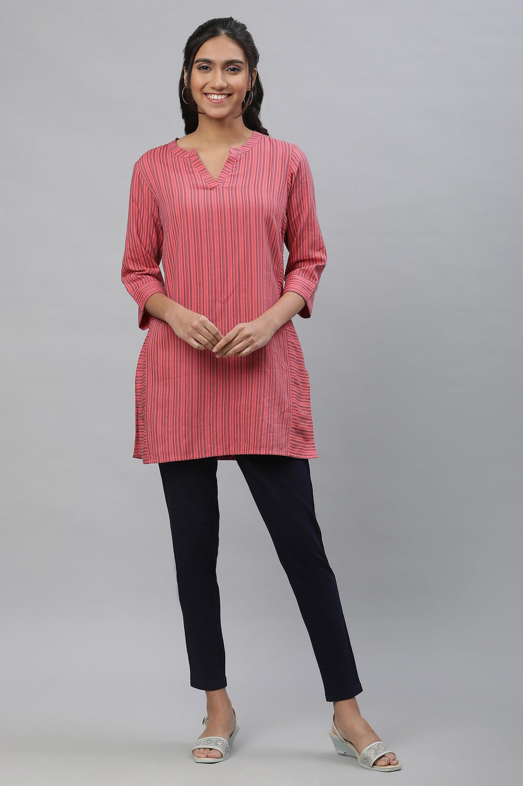 Aurelia Women Dubarry Majolica Blue Yarn Dyed Cotton Blend Kurti_23Aua30319-703383