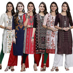 Pinkmint Womens Crepe Digital Print Straight Kurta [Pack of 6]