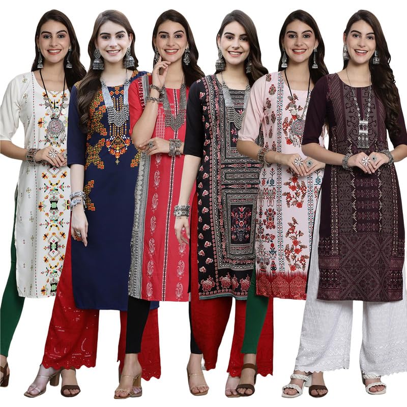 Pinkmint Womens Crepe Digital Print Straight Kurta [Pack of 6]