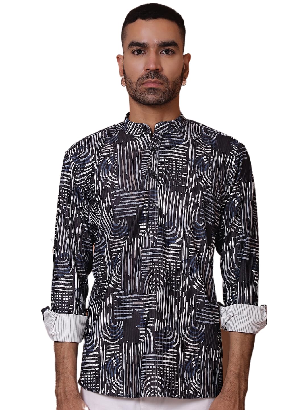 Jompers Mens Printed Corduroy Short Kurta
