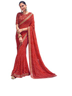 Satrani Womens Knit Pure Georgette Saree (2555S282N_Red)