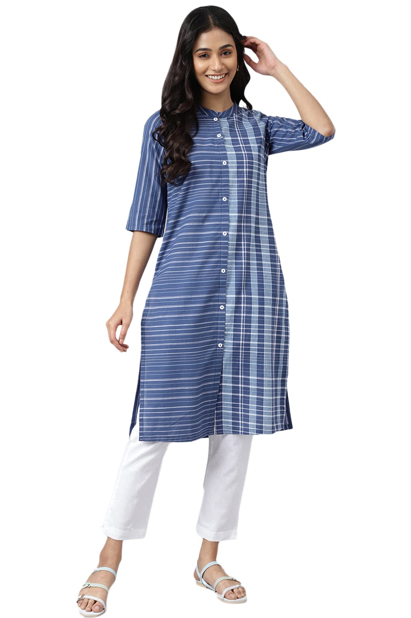 Aurelia Cotton Straight Kurta For Women-22Aua13368-703590_Xs,Deep Blue