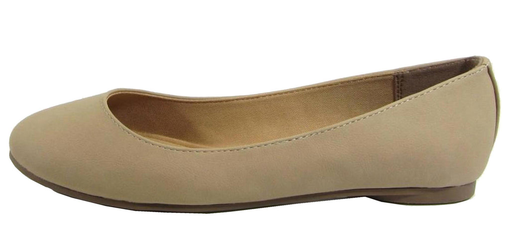 Soda Comfortable Basic Shoes Women Ballet Flat Round Toe Gel Insole Kreme Natural Nbpu 7.5 B(M) US