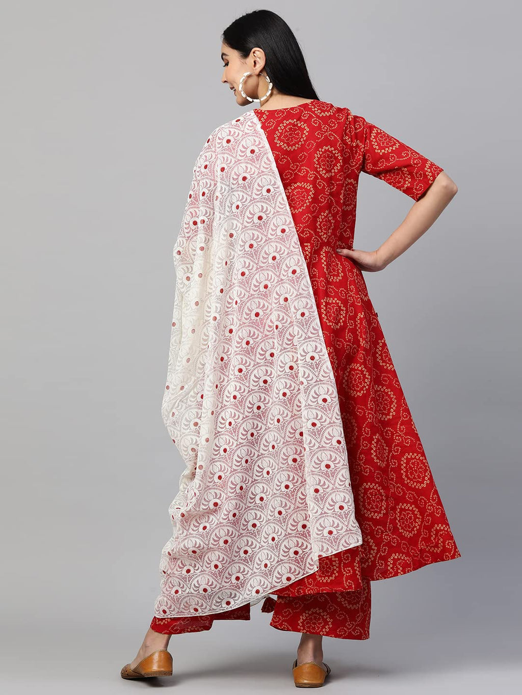 ANNI DESIGNER Womens Cotton Anarkali Kurta with Palazzo & Dupatta (Ruchi RED_S_Red_Small)