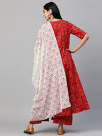 ANNI DESIGNER Womens Cotton Anarkali Kurta with Palazzo & Dupatta (Ruchi RED_S_Red_Small)