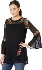SWISS DOT TUNIC W/EMB & RUFFLE SLEEV