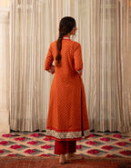 ANNI DESIGNER Womens Rayon Blend Anarkali Printed Kurta with Pant (Karidos Orange_M_Orange_Medium)
