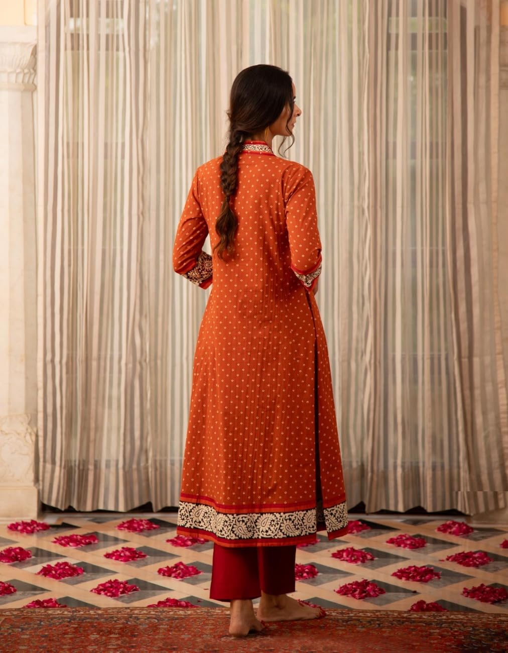 ANNI DESIGNER Womens Rayon Blend Anarkali Printed Kurta with Pant (Karidos Orange_XL_Orange_X-Large)