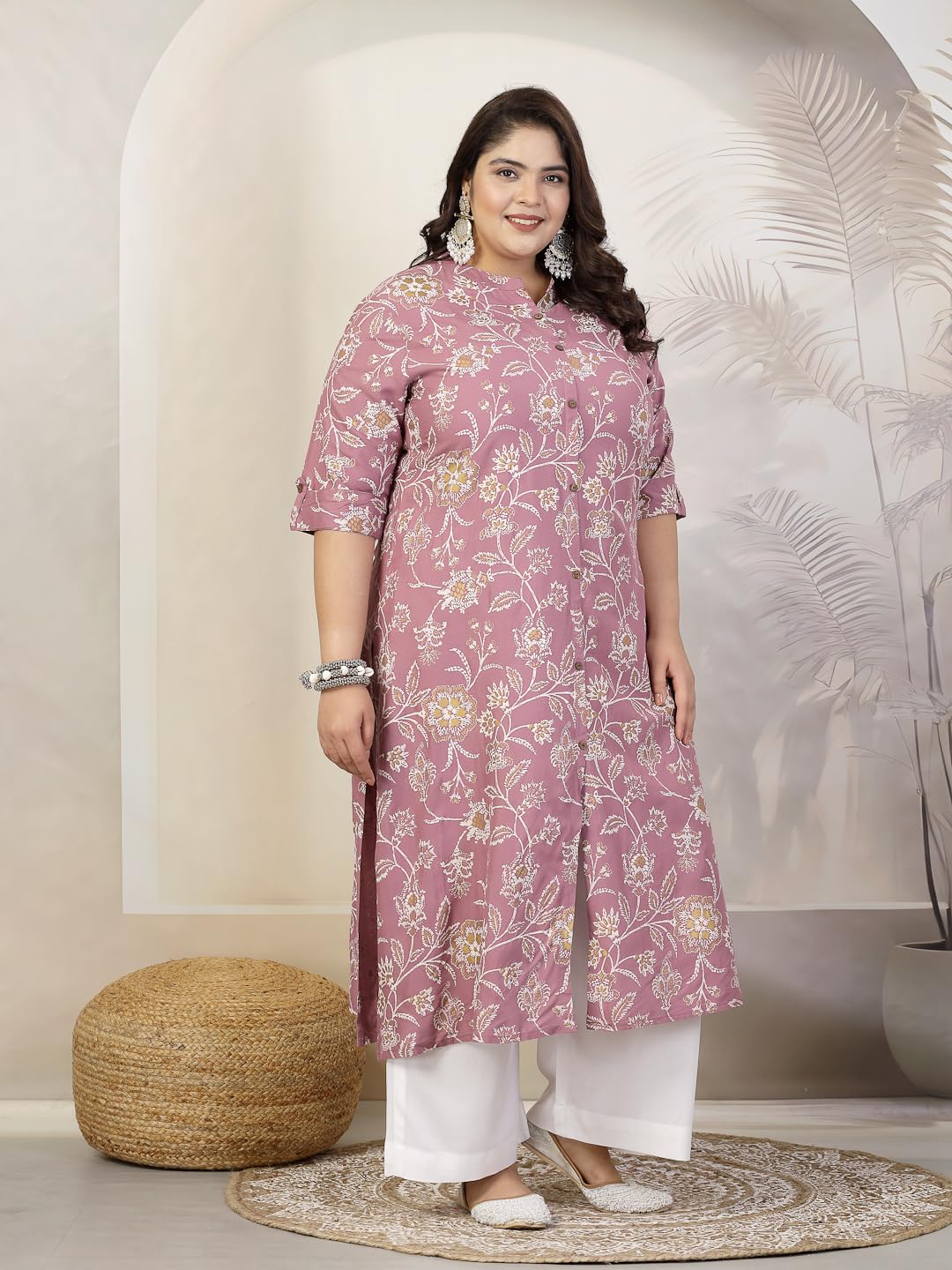 Stylum Plus Size Women Floral Print Rayon A-Line Kurta