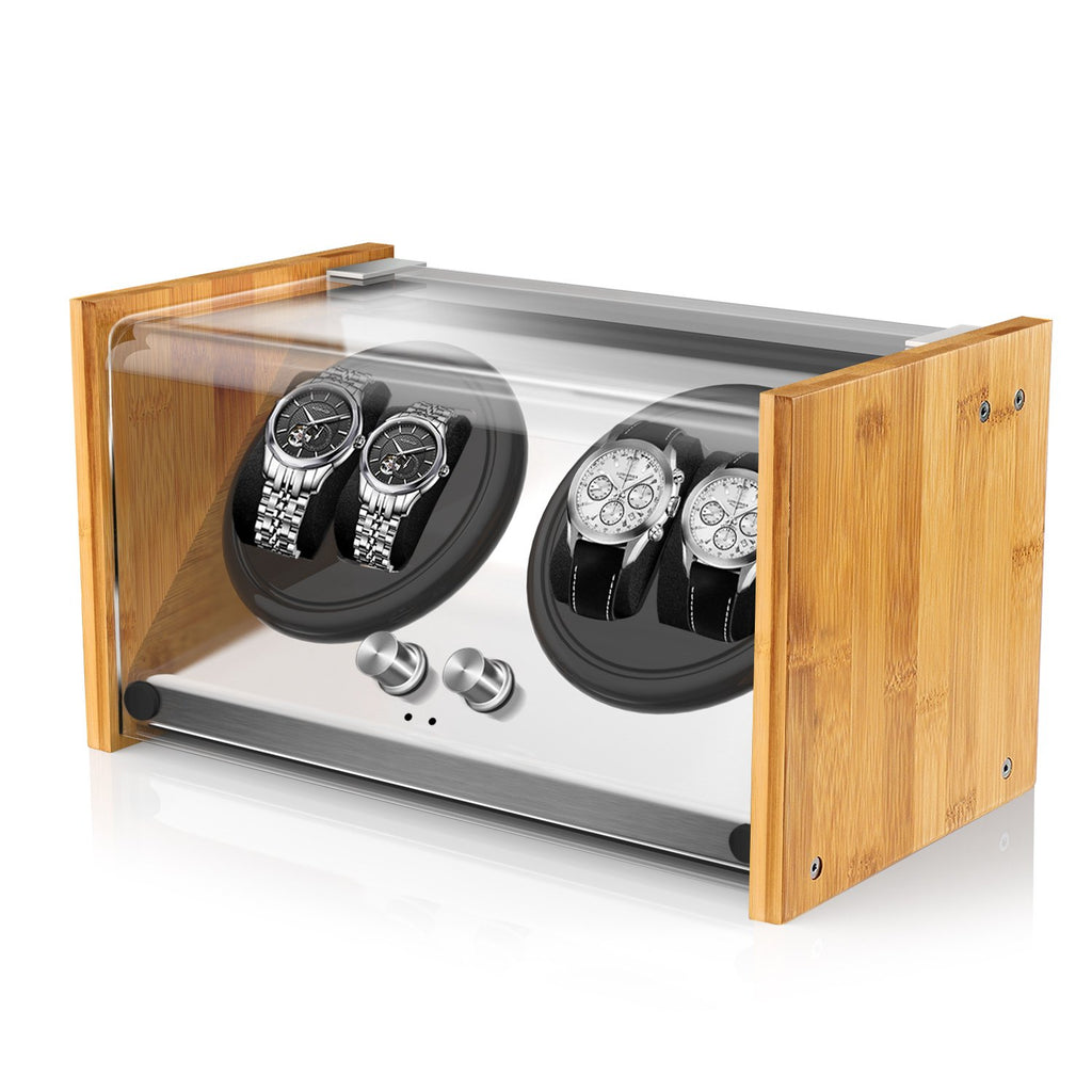 Watch Winder for 4 Automatic Watches - Bamboo Watches Winder Box with Quiet Motor 4 Rotation Mode Setting by Watch Winder Smith