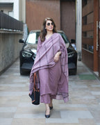 ANNI DESIGNER Womens Rayon Blend Straight Solid Kurta with Pant & Dupatta (Raja Saab Purple-VKS03_XL_Purple_X-Large)