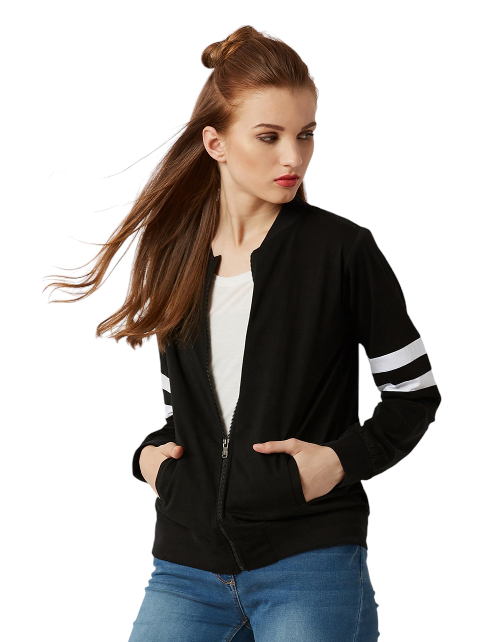 Miss Chase Womens Round Neck Full Sleeve Bomber Jacket (MCAW24JKT99-15-361-06, Graphite Black, XL)