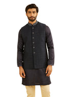 Manyavar Mens Rayon Blend Sequinned Elegant Nehru Jacket (Dark Blue,XL)