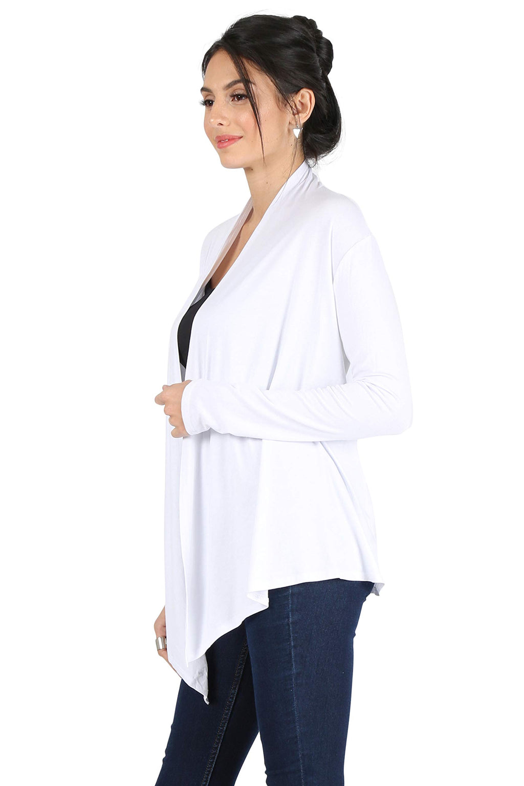 Women's Basic Rayon Span Open Drape Cardigan Sweater Long Sleeves - Made in USA White Small White Small