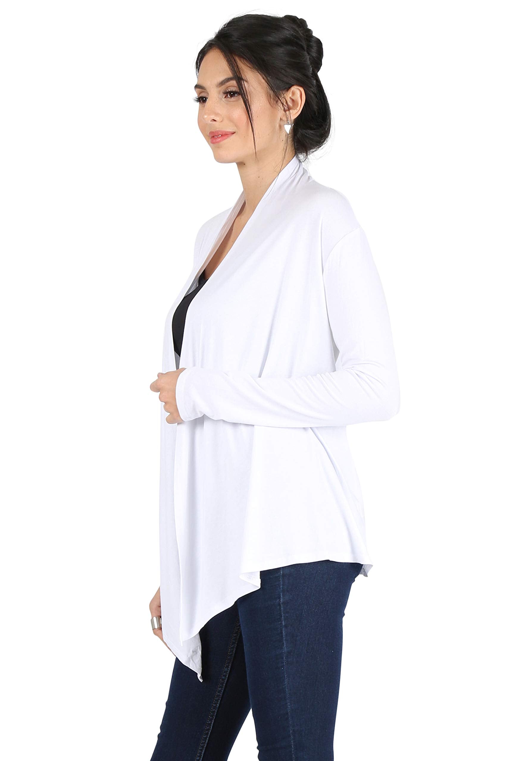Women's Basic Rayon Span Open Drape Cardigan Sweater Long Sleeves - Made in USA White Small White Small