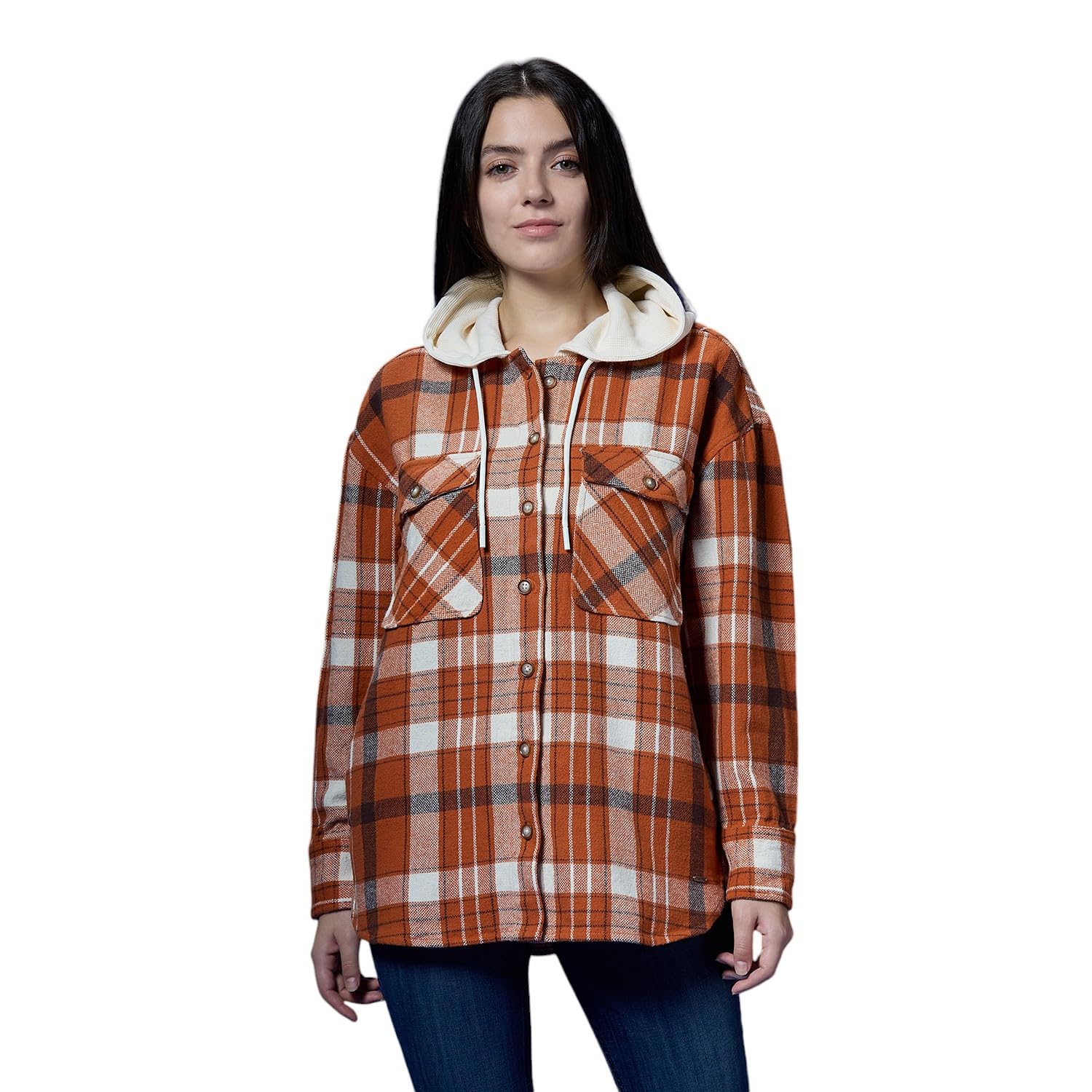 Brown Check Full Sleeve Oversized Shacket