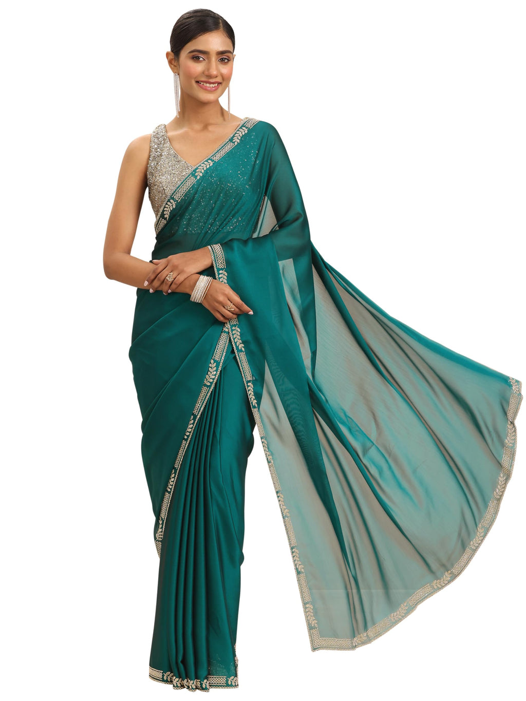 Libas Women38 Satin Sarees (16381_Teal 2)