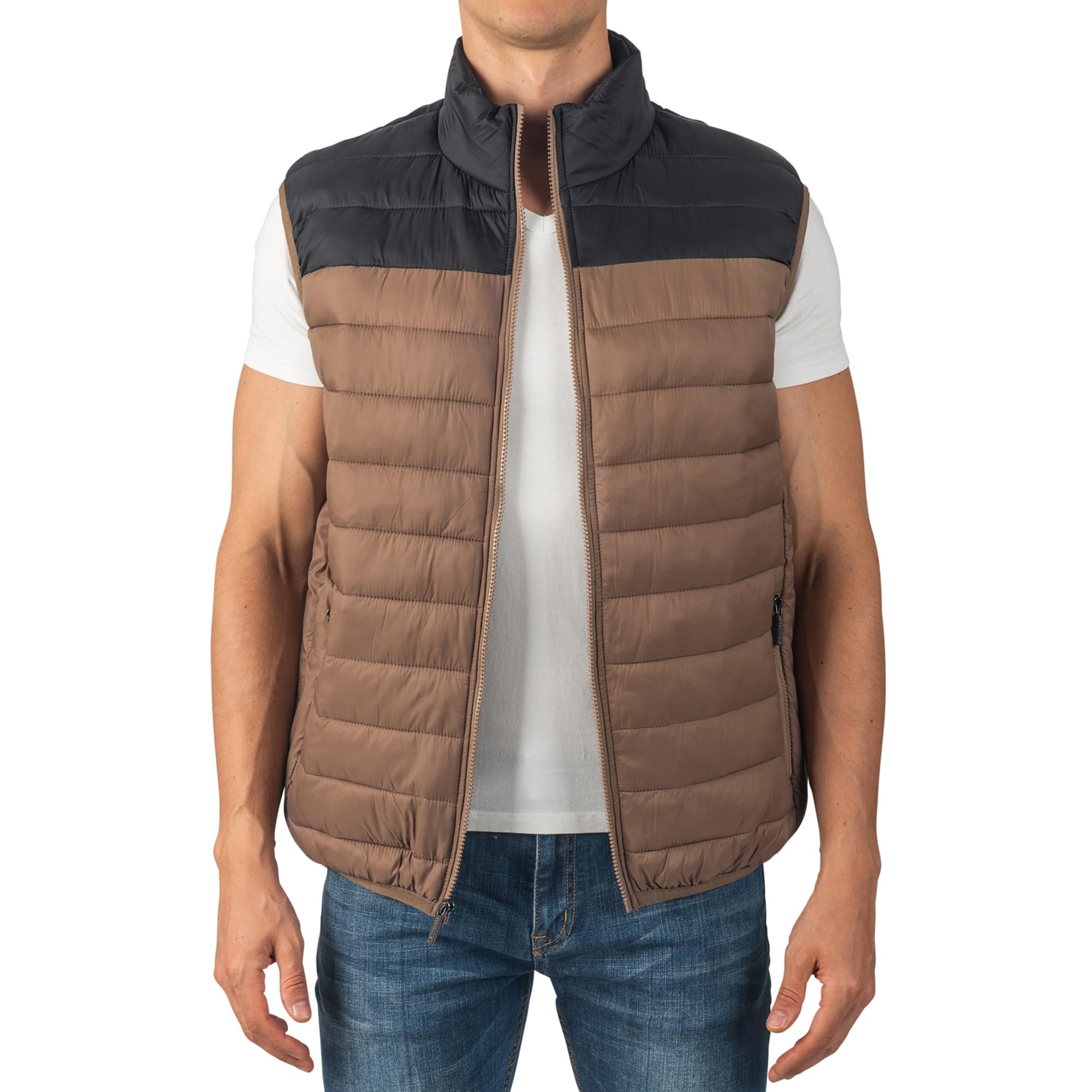 Alpine Swiss Clark Mens Lightweight Down Alternative Vest Jacket Taupe Black Medium