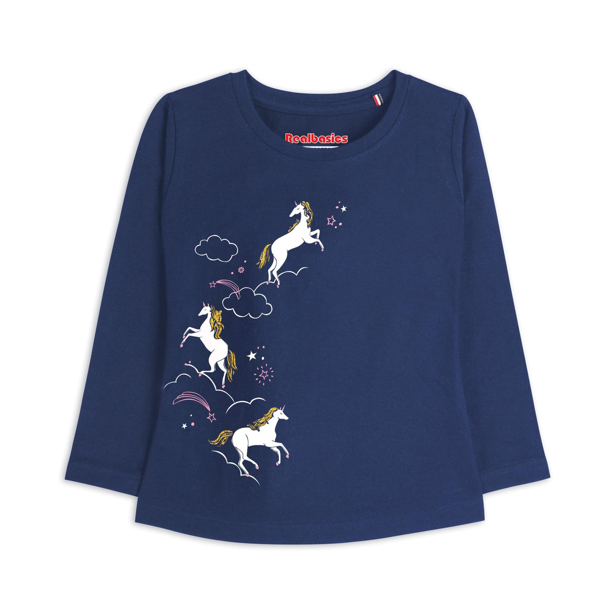 Real Basics Girls Regular Fit Full Sleeves Tshirt Pack Of 1 (RbGFtopP11314Flyhrse) Dark Blue 13-14