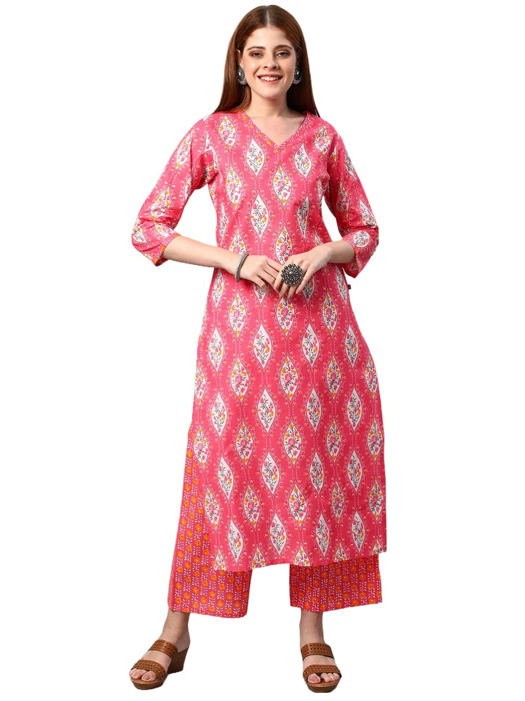 ANNI DESIGNER Womens Cotton Blend Printed Straight Kurta with Pant (Sarva-Red_XXL_Dark Blue_XX-Large)