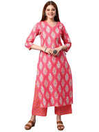 ANNI DESIGNER Womens Cotton Blend Printed Straight Kurta with Pant (Sarva-Red_XXL_Dark Blue_XX-Large)